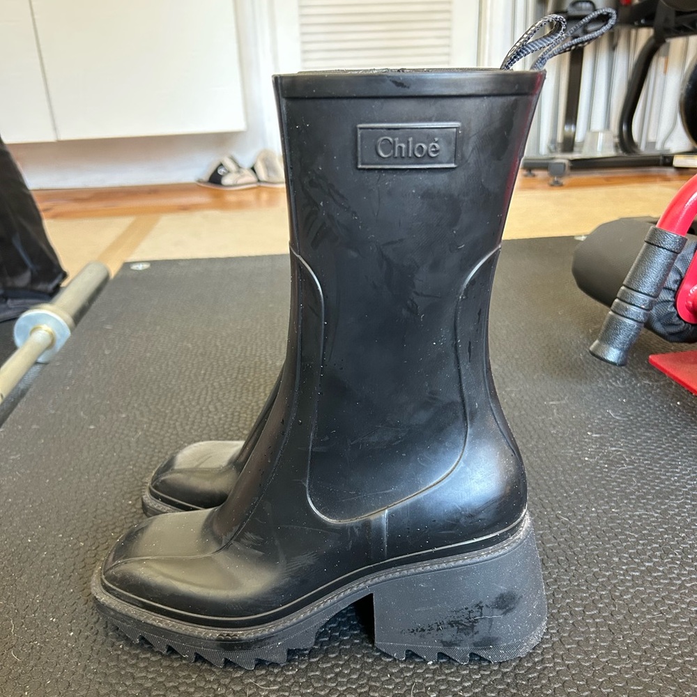 Chloé Betty Black Chunky Platform Rain Boots